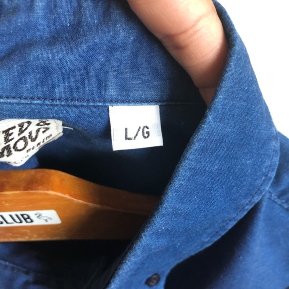 NAKED & FAMOUS denim blue button down shirt men's - Picture 4 of 5